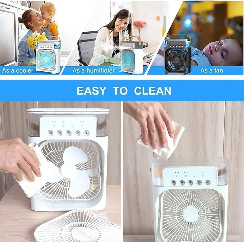 Portable Air Conditioner Fan, Mini Evaporative Air Cooler with 7 Colors LED Light, 1/2/3 H Timer, 3 Wind Speeds and 3 Spray Modes for Your Desk,