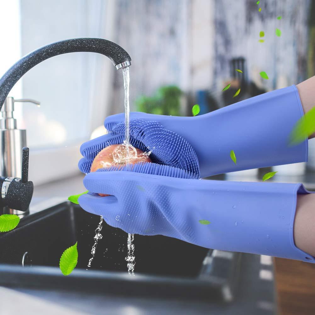 Magic Dish washing Gloves with scrubber, Silicone Cleaning ... 2pcs