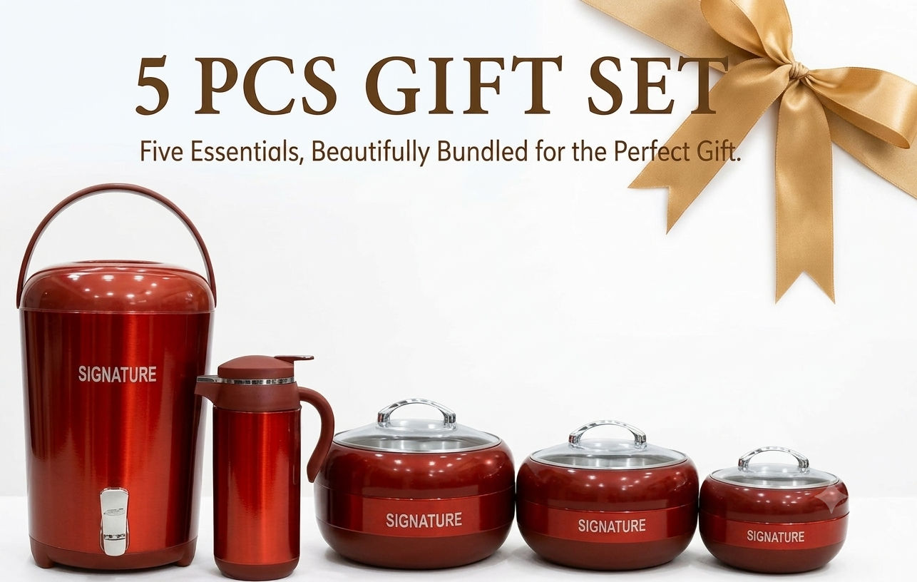 Signature 5-Piece Insulated Casserole and Flask Gift Set