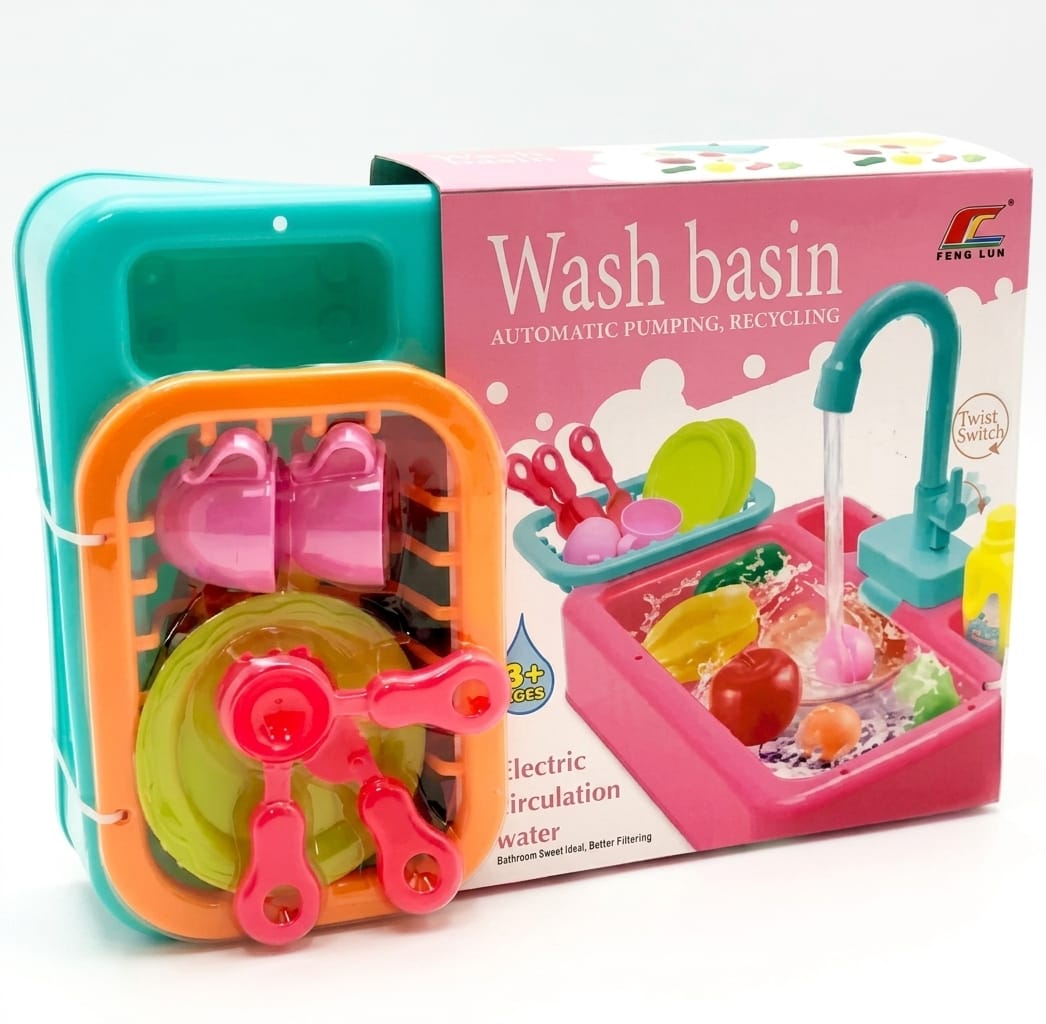 Automatic Water Pumping Wash Basin Toy – Pretend Play Kitchen Sink Set for Kids