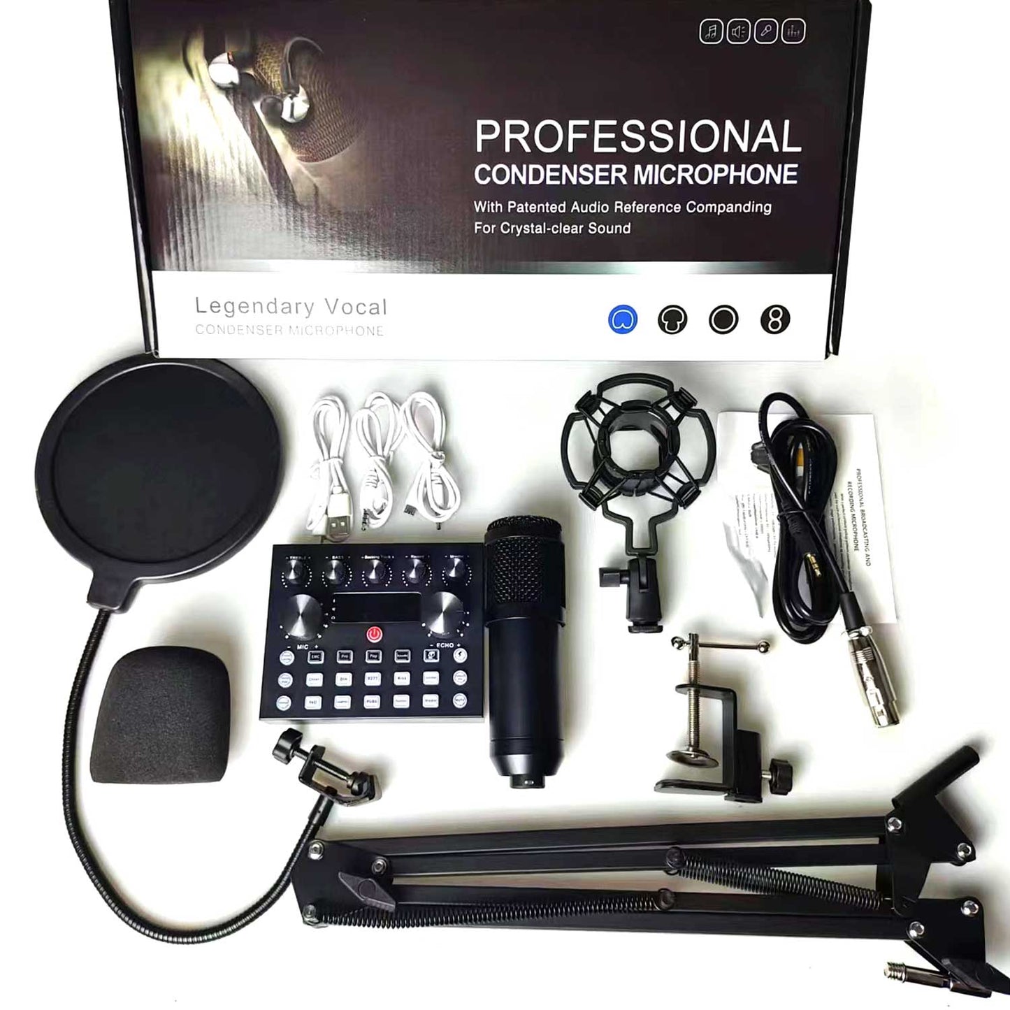 V10 BM800 Podcast Condenser Microphone Set with Live Sound Card