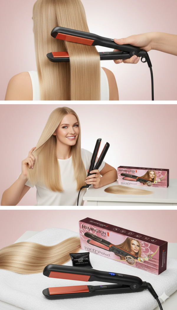 Remington Silk Keratin Protect Intelligent Hair Straightener with Advanced Ceramic Plates, Moroccan Argan Oil & Shine Enhancing Technology