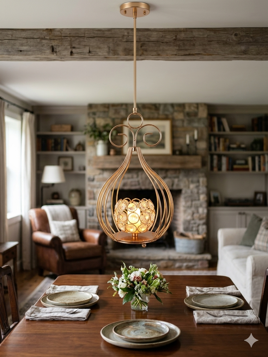 Hanging decoration piece with inner crystal lamp