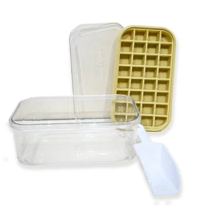Silicone Ice Cube Tray with Acrylic Storage Box & Scoop – 32 Grids Ice Mold for Home & Kitchen
