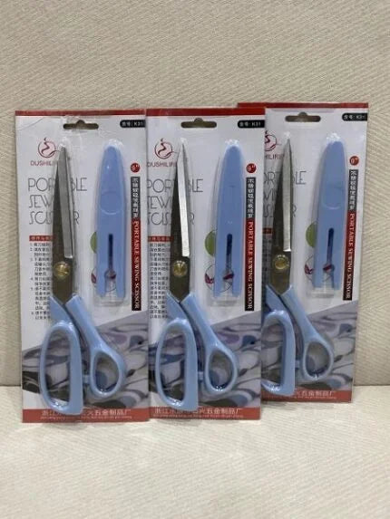 DUSHILIN Portable Sewing Scissors with Safety Cover – Sharp Stainless Steel Tailor Scissor for Fabric, Thread & DIY Craft Cutting – Lightweight & Durable
