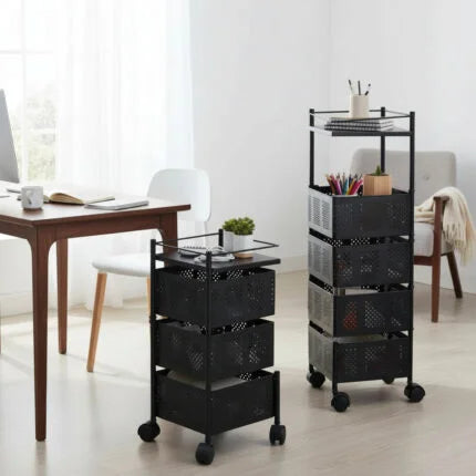 Rotating Kitchen Vegetable Rack – 3, 4 & 5 Tier Metal Moving Storage Trolley