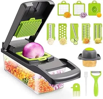 The Ultimate Dicer, Cutter, Peeler with Stainless Steel Blades | 16-in-1 Vegetable Chopper & Slicer