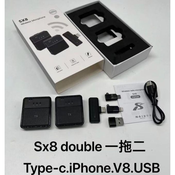 SX8 Dual Professional Wireless Lavalier Microphone | Type-C & IPhone Compatible | Noise Reduction Live Interview & Vlog Mic