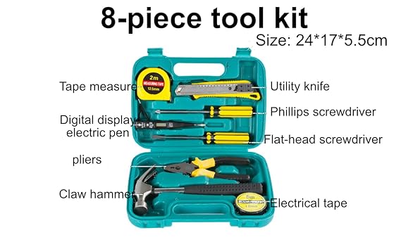 8 PCS Professional Hand Tool Set With Storage Box | Household & Automotive Repair Kit | Multi-Purpose Tool Kit For Home, Office & Garage