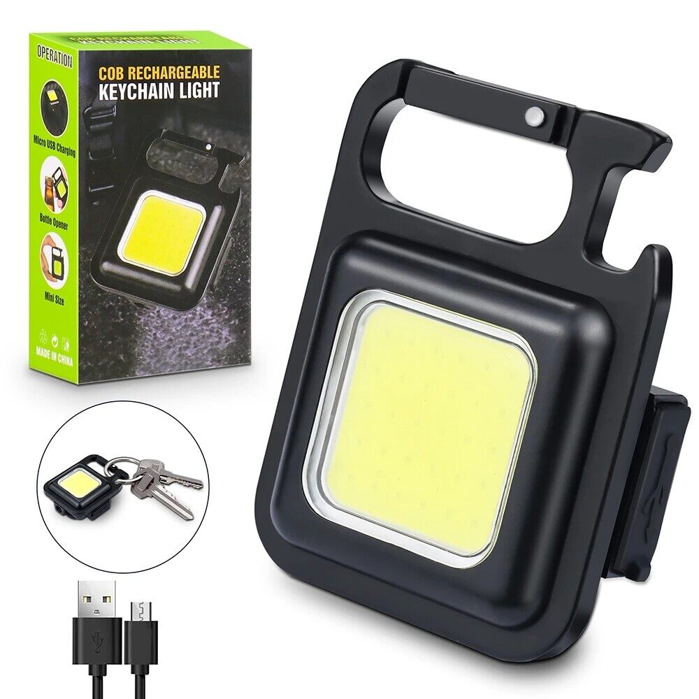 Ultra-Bright COB Rechargeable Keychain Light – Compact Pocket Work Light with Foldable Stand, Durable Carabiner Clip, and Multi-Purpose Outdoor Utility