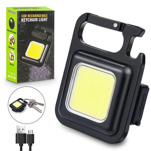 Ultra-Bright COB Rechargeable Keychain Light – Compact Pocket Work Light with Foldable Stand, Durable Carabiner Clip, and Multi-Purpose Outdoor Utility