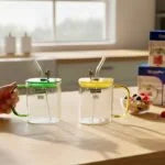 CrystoMax 490ml Borosilicate Glass Mug with Lid and Glass Straw | Square Shape Drinking Glass Cup for Juice, Tea, Coffee and Cold Drinks