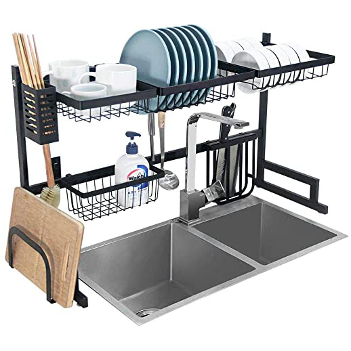 Over the Sink Dish Drying Rack – Adjustable Metal Kitchen Organizer