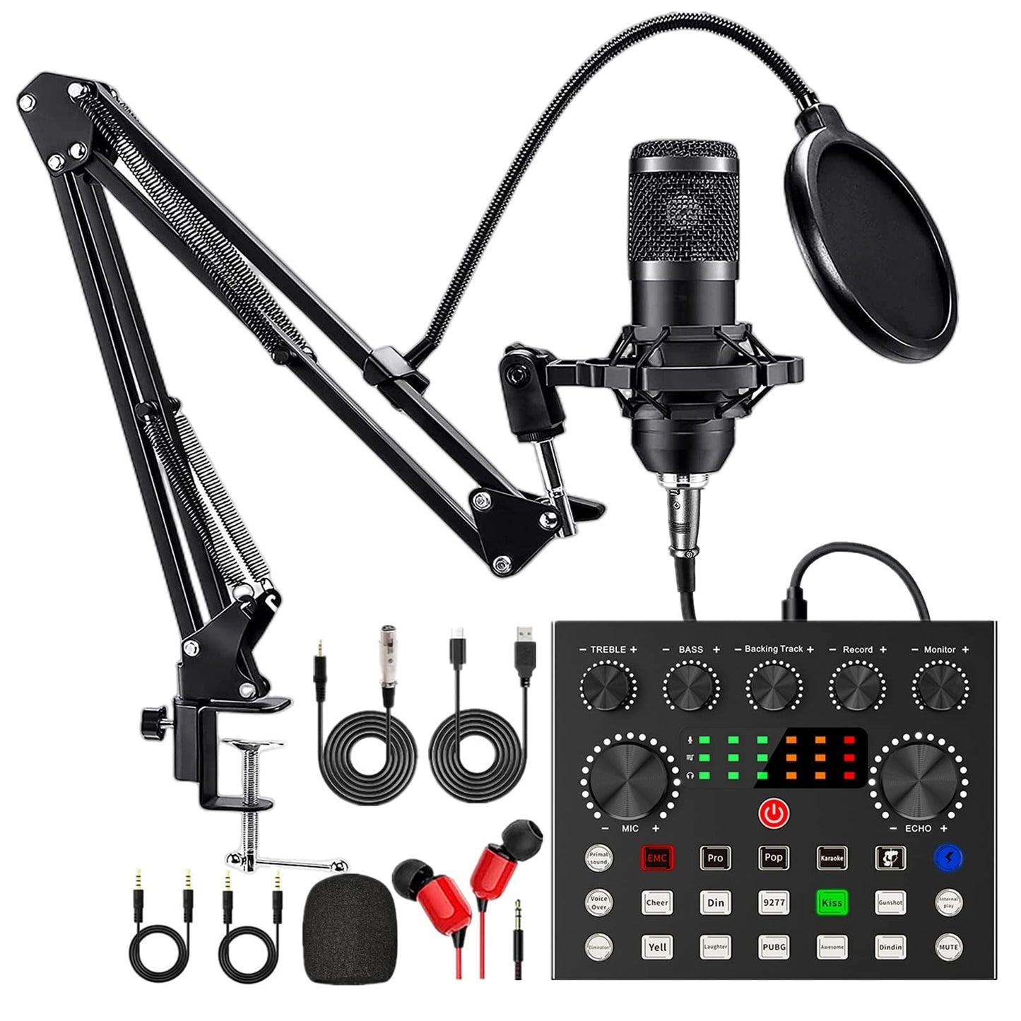 V10 BM800 Podcast Condenser Microphone Set with Live Sound Card