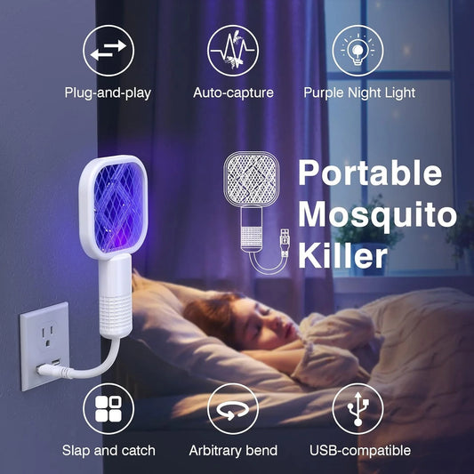 USB Rechargeable Mosquito Swatter Racket | Electric Insect Killer Trap | Portable Pest Control Fly & Mosquito Zapper With LED Light