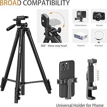 3366 ALUMINIUM TRIPOD STAND (55-INCH) WITH MOBILE PHONE HOLDER