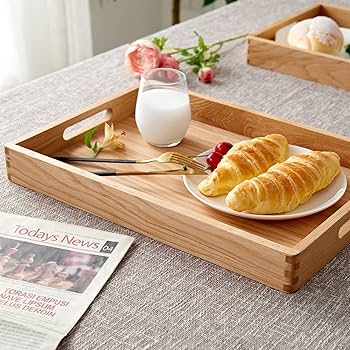 Wooden Serving Tray Set of 3 – Large, Medium & Small Nesting Platters