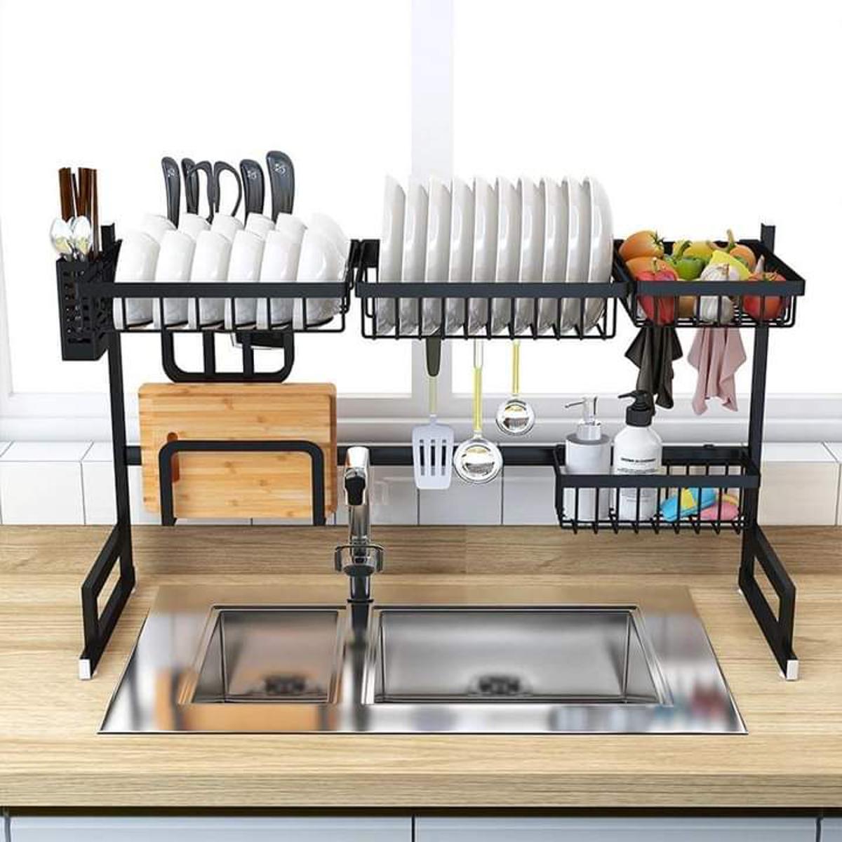 Over the Sink Dish Drying Rack – Adjustable Metal Kitchen Organizer