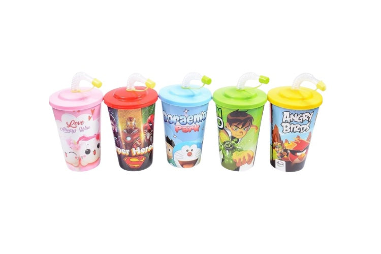 Aroni Kids Summer Glass with Lid – Colorful Plastic Water Tumblers