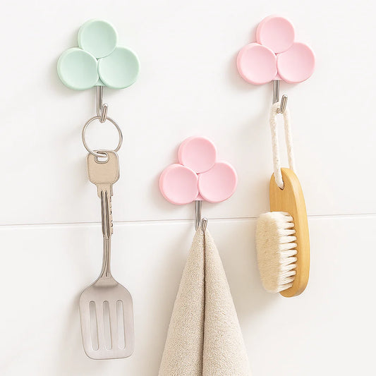 RIMEI Decorative Adhesive Wall Hooks – 3 Pcs Set (1.5 KG) – Cute Flower Shape Hook for Home, Kitchen, Bathroom