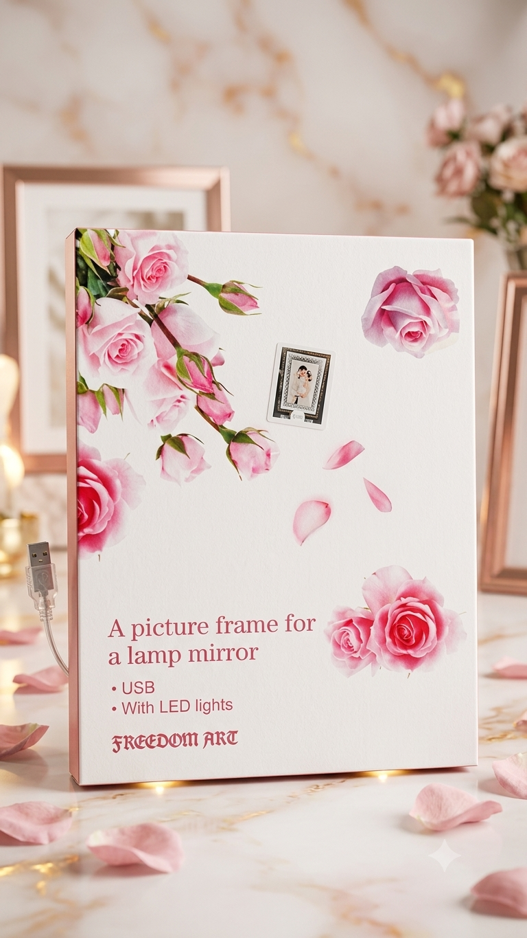 Magic Mirror Photo Frame In 3D Effect 3-In One Mirror+Photo frame+LED