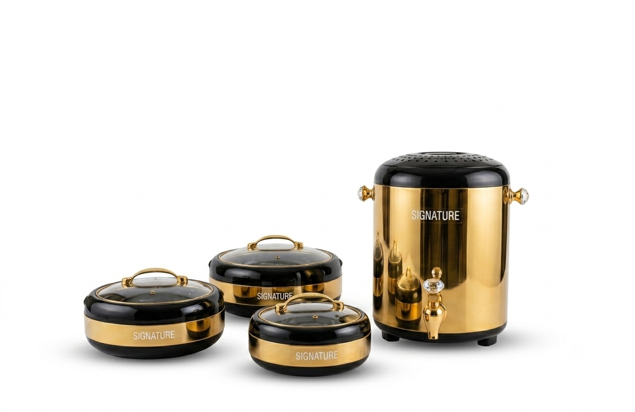 Elite Gold & Black Dining Collection: 4-Piece Insulated Serving Set