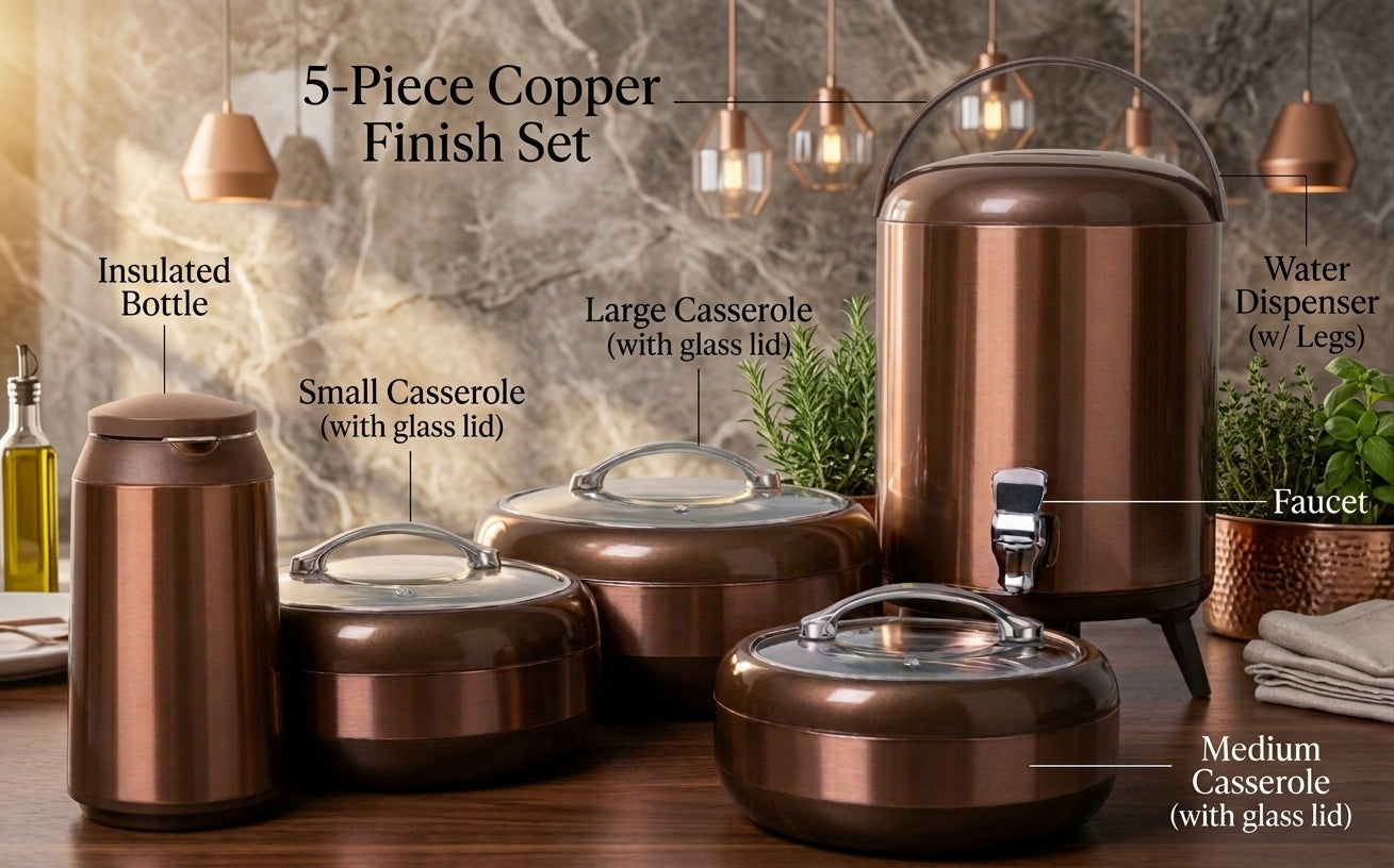Luxury Dining Collection: 5-Piece Insulated Copper Finish Set