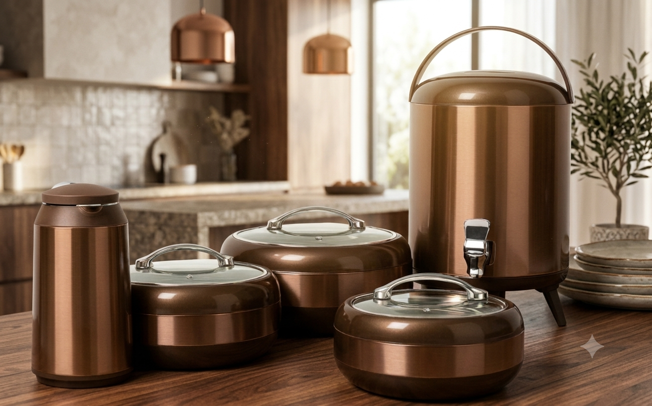 Luxury Dining Collection: 5-Piece Insulated Copper Finish Set