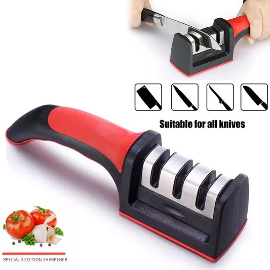 Professional 3-Stage Kitchen Knife Sharpener RS-168 – Manual Sharpening Tool for Steel Knives with Ergonomic Handle & Non-Slip Base for Safe and Easy Use