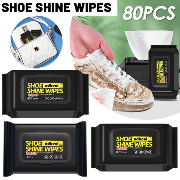 Powerful Formula Shoe Shine Wipes For Sneakers And Shoes - 80 Count