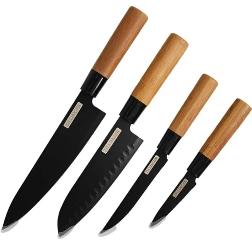 Zillinger Japanese Style Stainless Steel Knife Set (4-Piece) – Premium Precision Cutting Knives for Home & Professional Chefs