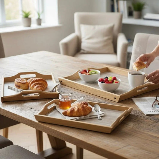 Wooden Serving Tray Set of 3 – Large, Medium & Small Nesting Platters