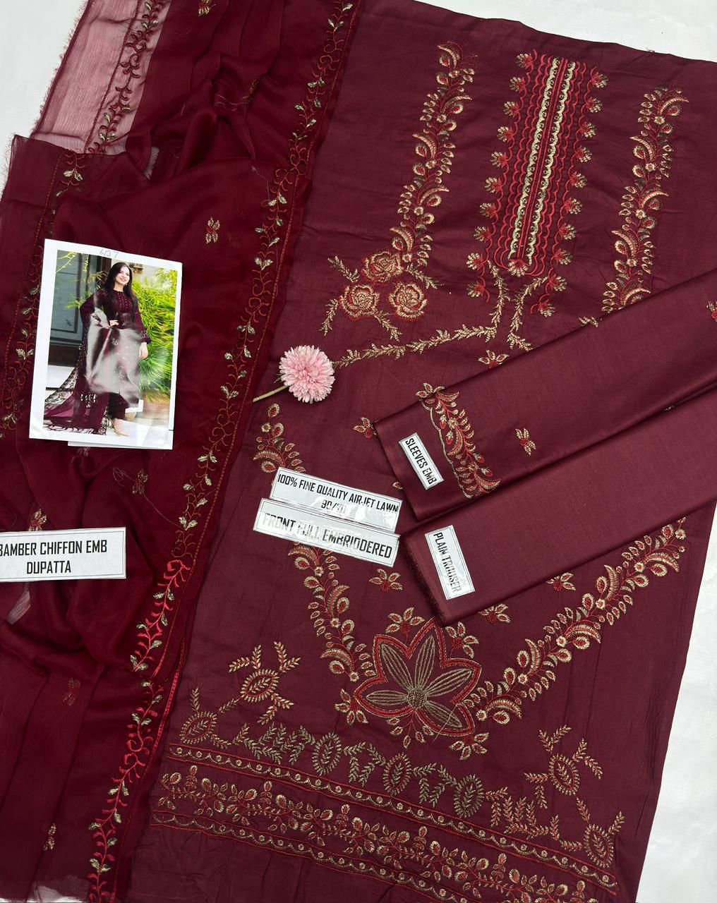 Nisa 6137 Premium Airjet Lawn Embroidered 3PC Suit – Luxury Chiffon Dupatta Collection