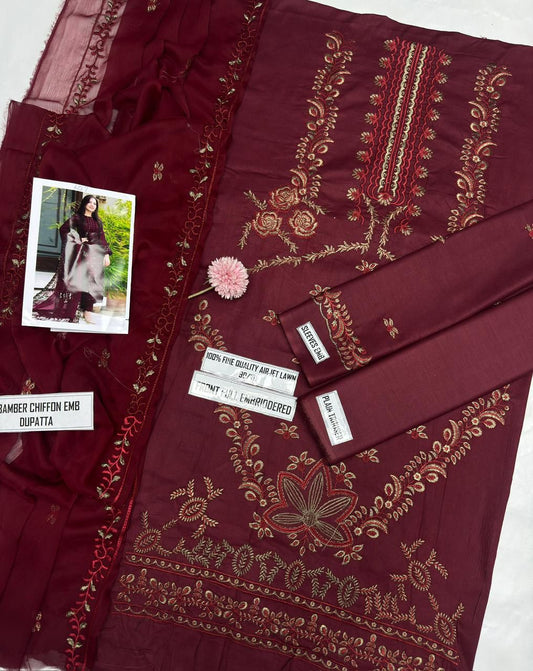 Nisa 6137 Premium Airjet Lawn Embroidered 3PC Suit – Luxury Chiffon Dupatta Collection