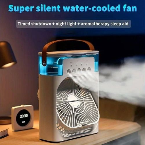 Portable Air Conditioner Fan, Mini Evaporative Air Cooler with 7 Colors LED Light, 1/2/3 H Timer, 3 Wind Speeds and 3 Spray Modes for Your Desk,