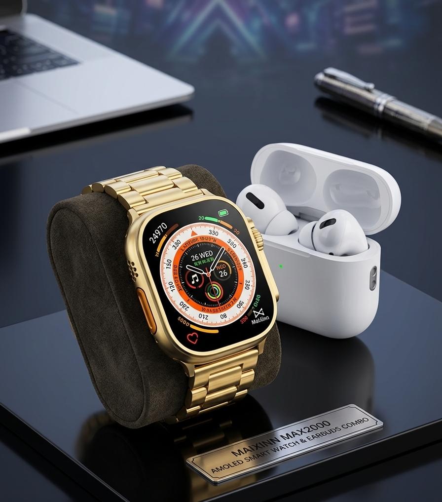 Maixinn Max2000 AMOLED Smart Watch with Wireless Earbuds Combo