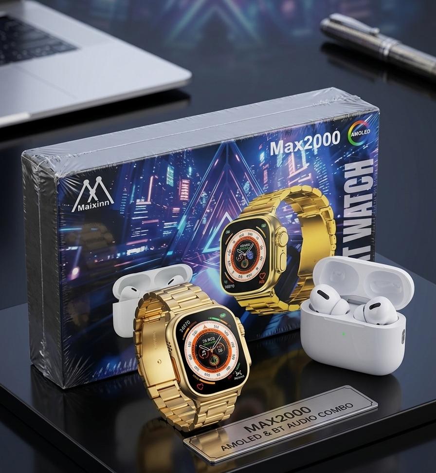 Maixinn Max2000 AMOLED Smart Watch with Wireless Earbuds Combo