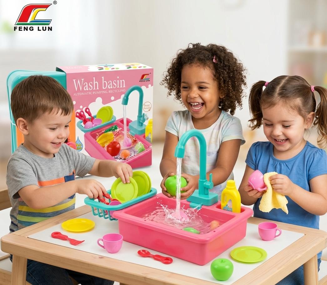 Automatic Water Pumping Wash Basin Toy – Pretend Play Kitchen Sink Set for Kids