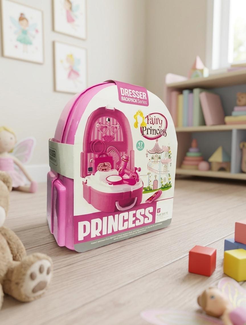 Fairy Princess Dresser Backpack Toy Set - Portable Makeup & Vanity Suitcase for Girls