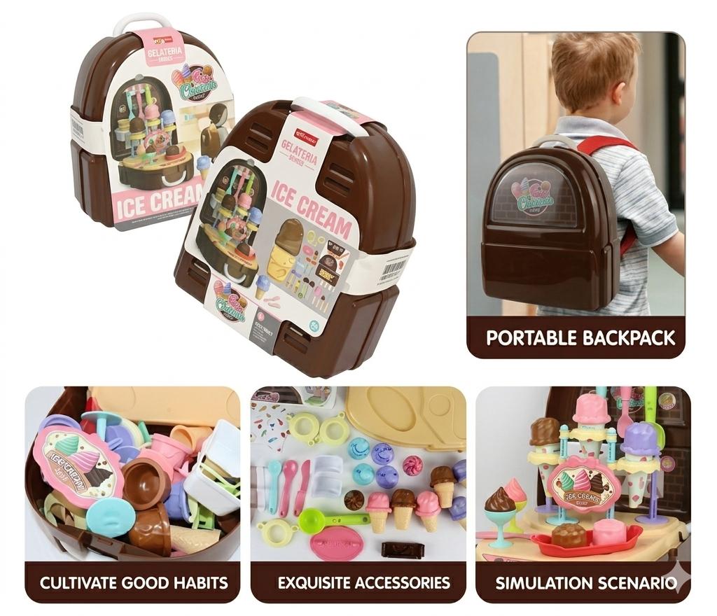 Kids Ice Cream Parlour Toy Backpack Play Set
