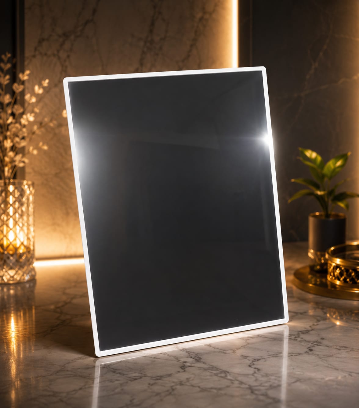 Magic Mirror Photo Frame In 3D Effect 3-In One Mirror+Photo frame+LED