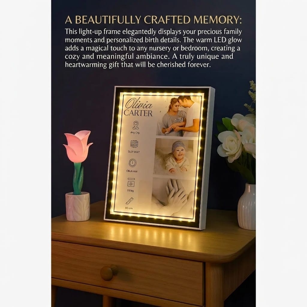 Magic Mirror Photo Frame In 3D Effect 3-In One Mirror+Photo frame+LED