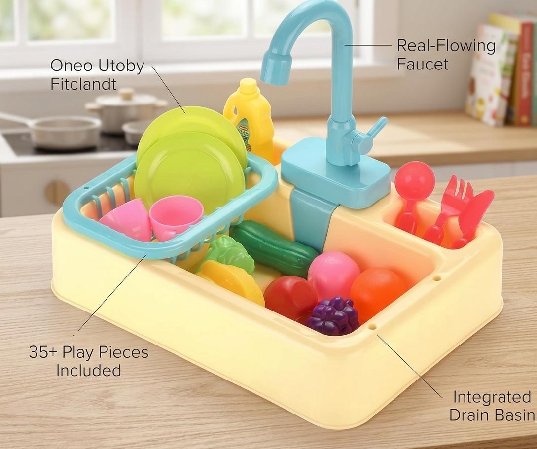 Automatic Water Pumping Wash Basin Toy – Pretend Play Kitchen Sink Set for Kids