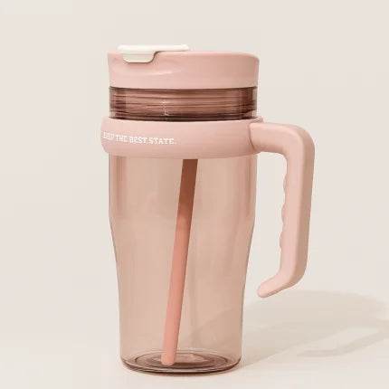 Modern 1000ml Straw Tumbler with Handle – BPA-Free Flip Lid Cup for Iced Coffee, Juice & Water | Leakproof & Stylish Travel Mug