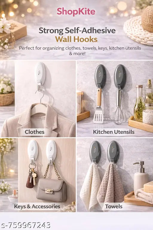RIMEI Strong Adhesive Wall Hooks – Heavy Duty Plastic Hooks Set (3 Pcs) – 2KG Load Capacity for Kitchen, Bathroom & Home