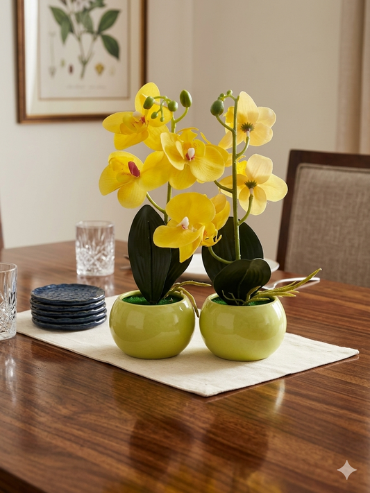 Yellow Flowers Artificial Orchid Plant PU Phalaenopsis Orchid in Pot Orchid Home Decor