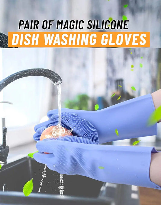 Magic Dish washing Gloves with scrubber, Silicone Cleaning ... 2pcs