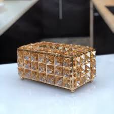 Golden Crystal Glass Tissue Box - Rectangle Shape