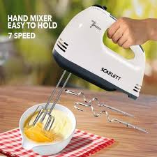 Scarlett Hand Mixer – 7 Speed Egg Beater Electric Speed Easy to Hold Super Hand Mixer - White
