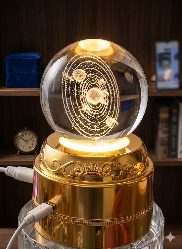 Rotating Glob Light Whith Chargable Decoratin Peice